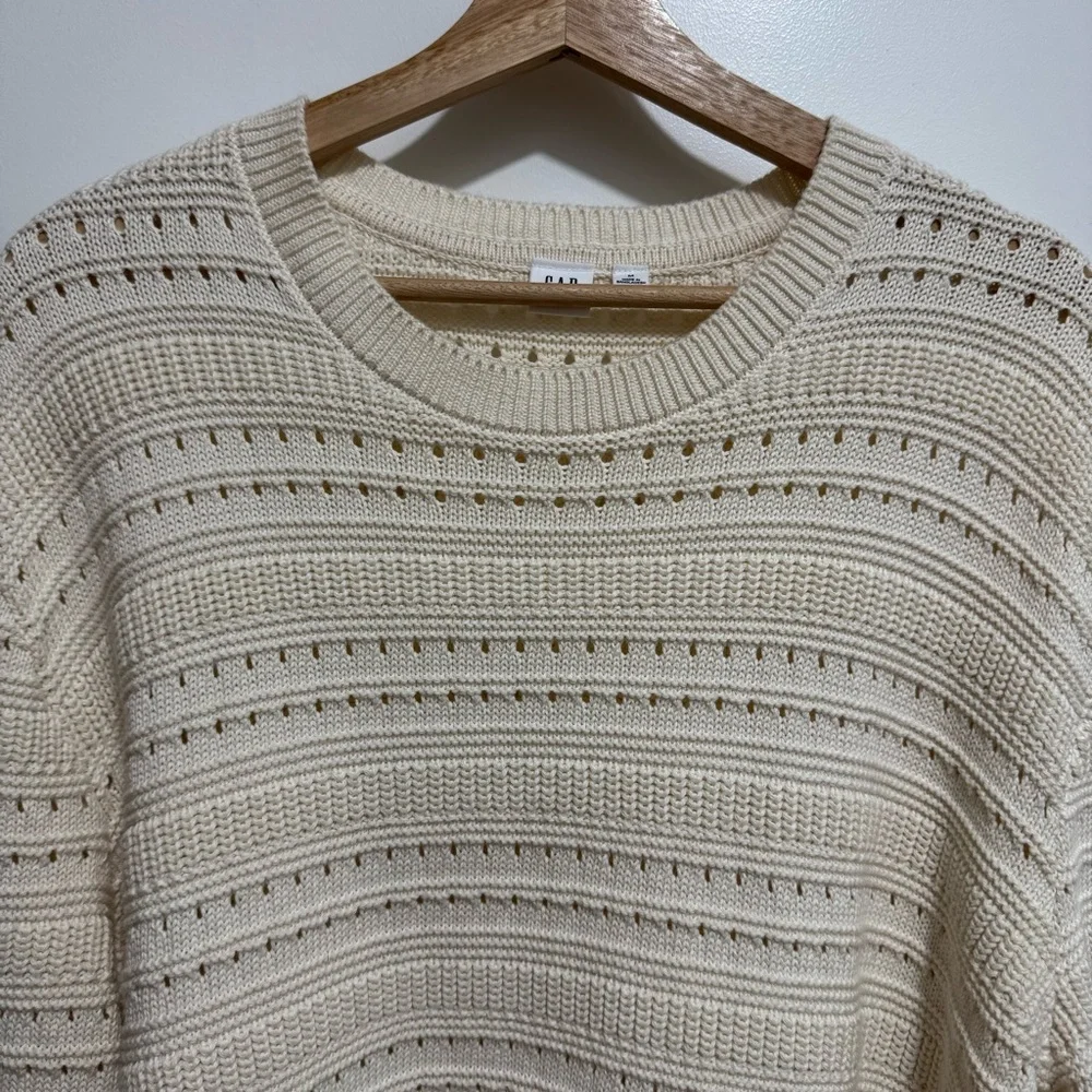 Gap Relaxed Mixed Stitch Sweater Pointelle Knit Cotton Fisherman Medium